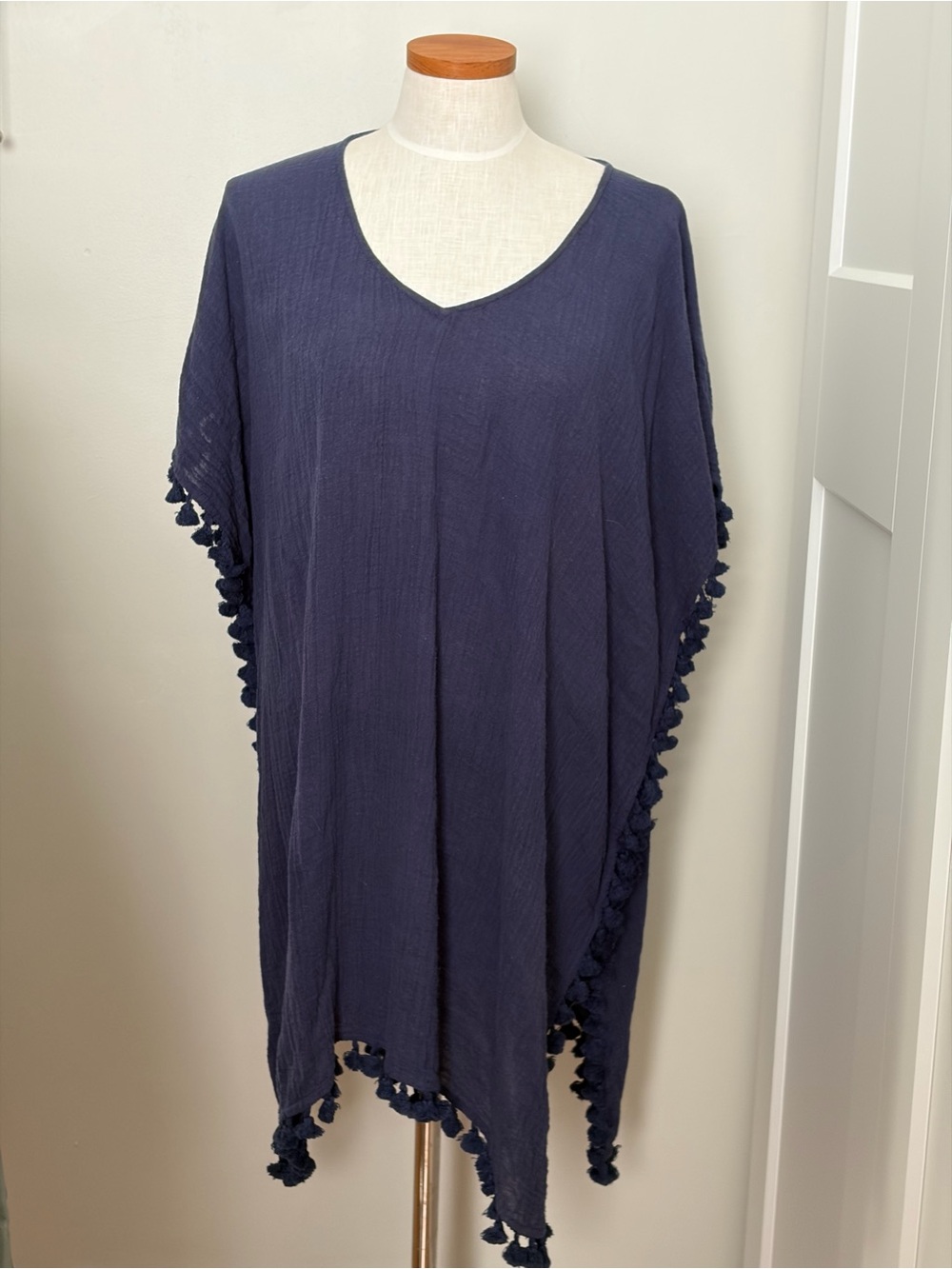 Navy Pom-Pom Trim V-Neck Women’s Coverup by Tuckernuck